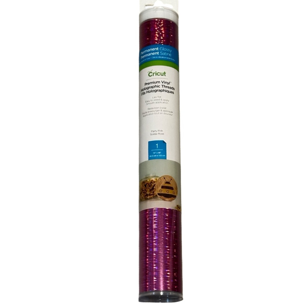 Cricut Premium Holographic Vinyl Party Pink Permanent Glossy Roll NIP